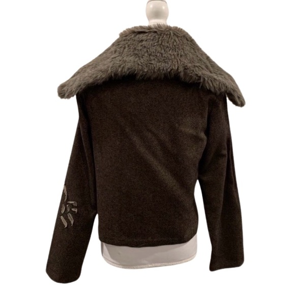 NWT Vintage 1998 Yantha Faux Fur Collar Jacket Blazer Embroidered Boho Chic Med - Picture 2 of 7